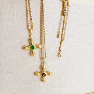 Vintage gold cross necklaces with tiger eye stones and twisted rope chains for women