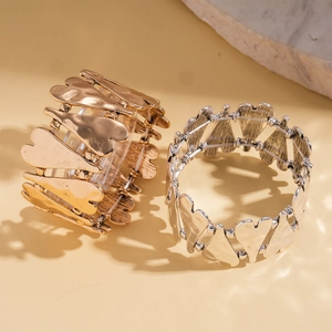 Bracelets élastiques chics en forme de cœur en métal doré et argenté poli