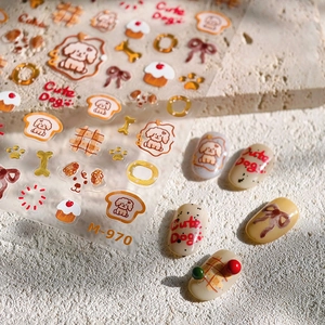 Cute dog and cupcake themed nail art stickers with 3D jelly texture M-970 design