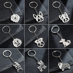 Stainless Steel Dog Keychain Hollow Animal Key Ring Zodiac Pet Lovers Minimalist Puppy Charm Pendant