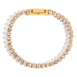 Stainless Steel Oval Cubic Zirconia Tennis Bracelet For Women Gold Plated Geometric Elegant Jewelry Waterproof Hypoallergenic