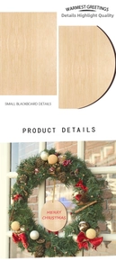 Close-up of natural wood grain texture and Merry Christmas lettering on round hanging tag