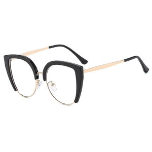 Elegant cat-eye blue light blocking glasses with black and gold metal frames for women