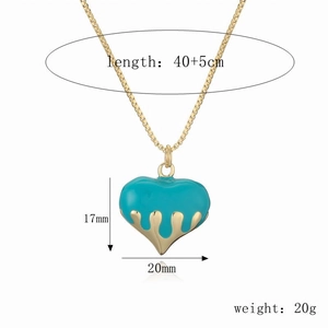 Gold box chain necklace with blue enamel heart pendant and 40+5cm length dimensioning