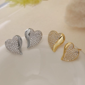 Heart Stud Earrings Copper 18K Gold Plated Zircon Pave Micro Inlaid Luxury Fashion Jewelry For Women