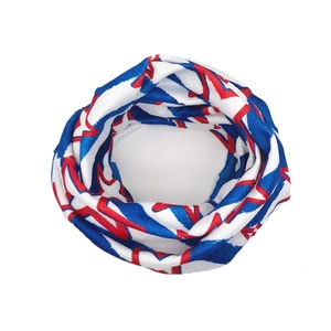 Star pattern headwear for women with red and blue star print on white fabric