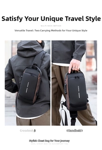 Waterproof mens crossbody chest bag with anti-theft lock and USB charging port