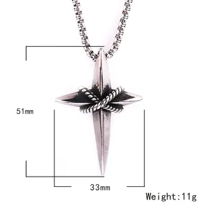 Vintage stainless steel cross star pendant for men, 51x33mm size, weighting eleven grams