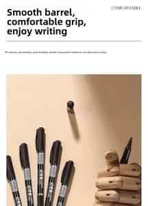 Close-up of black dual-tip permanent marker with clip cap on a professional desk