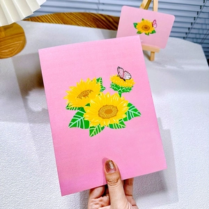 3D butterfly and sunflower pop-up birthday card with a creative pink floral cover design