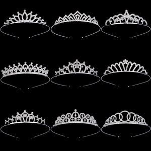 Silver crown tiara set with crystal rhinestones for girls wedding and pageant costumes