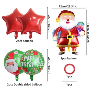 Detailed set of Christmas foil balloons with Santa Claus, stars and Merry Christmas prints