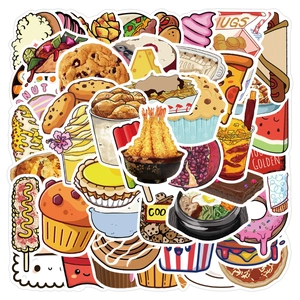 50 pieces of cute waterproof food graffiti stickers for luggage and laptops