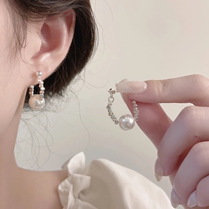 Minimalist Artificial Pearl Hoop Earrings With Geometric Metal Square Beads And Silver Earring Post Elegant Drop Jewelry For Women