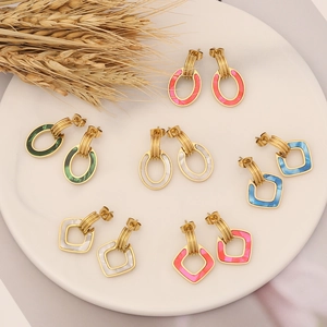 Geometric Stud Earrings Stainless Steel Acrylic Colorful Square Oval Rhombus INS Style Elegant Jewelry For Women