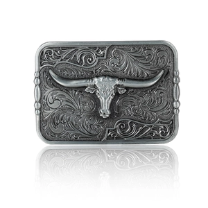 Vintage Western Cowboy Belt Buckle Zinc Alloy Antique Silver Bronze Longhorn Bull Head Relief Filigree For Men Punk Style