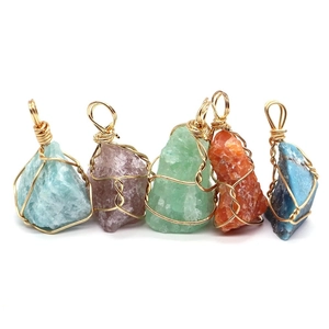 Handmade natural raw stone pendants with gold wire wrapping in five different colors