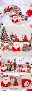 Detail of LED glowing Christmas plush dolls with knitted hats and hanging ropes