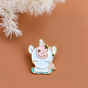 Cute Cartoon Unicorn Enamel Brooch Pin Gold Plated Alloy Drip Oil Animal Badge For Women Kids Clothing Accessories