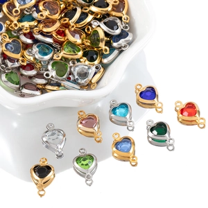 Heart Faceted Crystal Connector Links Stainless Steel Loops For DIY Bracelet Necklace Jewelry Making Colorful Charm