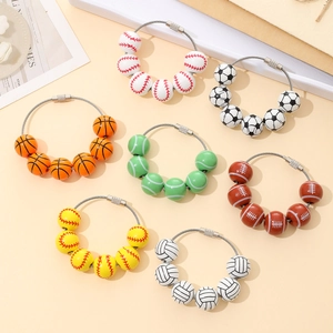 Creative sports monogram keychain set with baseball, football, basketball beads