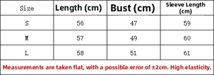 Detailed size chart for loose knitted bow cardigan showing S, M, L measurements in cm