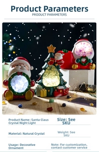 Cozy Christmas Santa night light with natural crystal stones and warm glowing effect