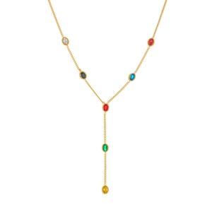 Elegant gold-plated Y-shaped stainless steel necklace with colorful zircon stones