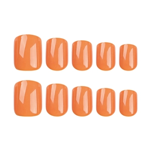Classic solid orange glossy short square press-on nails with polished ABS finish