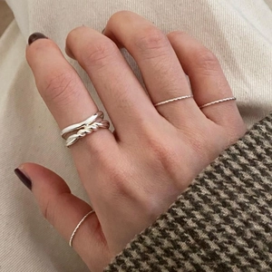925 sterling silver multi-layer knot ring set with textured minimalist bands for women