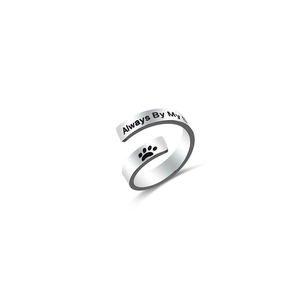 Stainless Steel Always By My Side Engraved Open Ring Paw Print Pet Memorial Minimalist Personalized Jewelry For Men Women