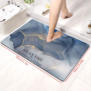 Detail view of 80x50cm marble pattern bath mat showing water absorption and texture