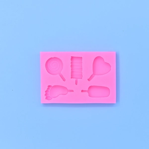 Rosa Silikonform mit Herz-, Eis- und Fußabdruckformen für DIY-Backdekorationen