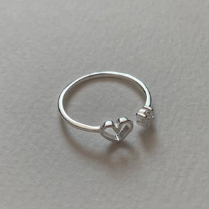 925 Sterling Silver Open Ring For Women Minimalist Hollow Heart Zircon Adjustable Korean Style Sweet Jewelry Gift