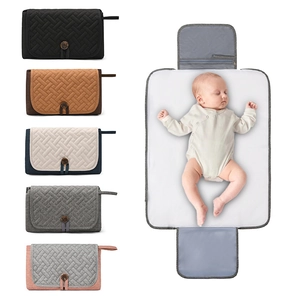 Portable Diaper Changing Pad Waterproof Foldable Travel Diapering Mat With Storage Pockets Cotton Ramie Quilted For Infants