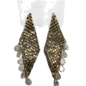 Elegant gold plated drop tassel earrings with brown crystals and drop shaped charms
