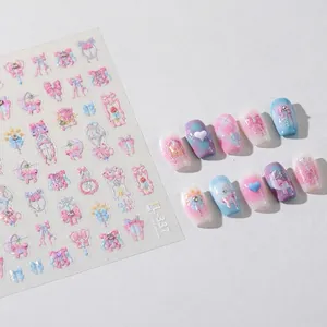 Nail Art Stickers 3D Embossed Magic Girl Anime Style Holographic Star Moon Bow Design Self Adhesive DIY Decoration