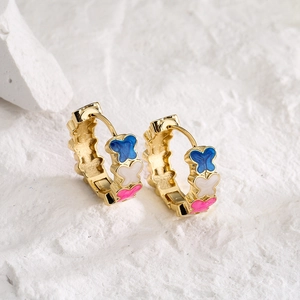 18K gold plated hoop earrings with colorful butterfly enamel patterns for women