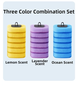 Three-color sponge refill heads for disposable toilet brush with lemon and lavender scents