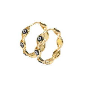Elegant 14K gold plated hoop earrings featuring colorful enamel evil eye charms for women