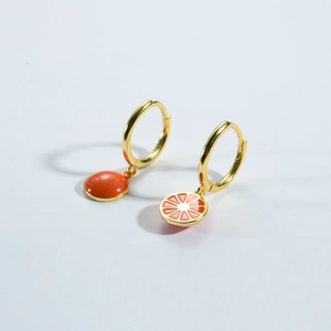 925 Sterling Silver Hoop Earrings 18K Gold Plated Enamel Orange Heart Fish Dangle Fashion Jewelry For Women