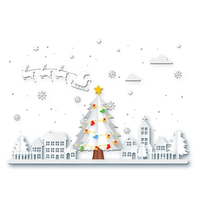 3D white Christmas tree window sticker with Santa sleigh and snowy town silhouette