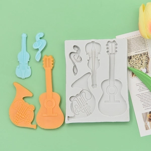 Musical instrument silicone mold set with guitar and violin shapes for cake decorating