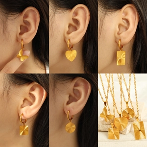 18K gold plated stainless steel necklace and earring set with butterfly and heart charms
