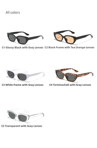 Narrow rectangular sunglasses in five colors including black white and tortoiseshell frames