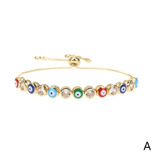 Detailed slider bracelet with colorful enamel evil eye charms and sparkling zircon stones