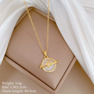 Detail showing weight 3.6g and dimensions of shell planet necklace with zircon accents