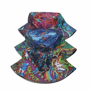 Three-piece set of vibrant street art graffiti bucket hats with psychedelic print