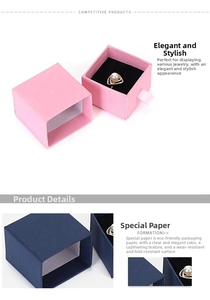 Detail of drawer-style jewelry box in pink and blue made from eco-friendly specialty paper