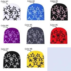 Multiple color Y2K style knit beanies featuring star pattern jacquard designs